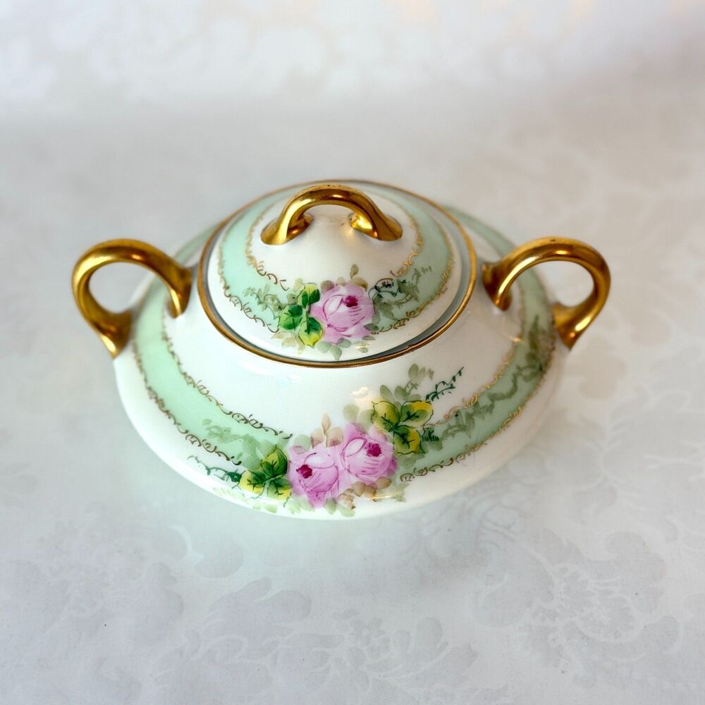 Antique J&C Bavaria Hand-Painted Creamer & Lidded Sugar Set Jaeger & Co Germany